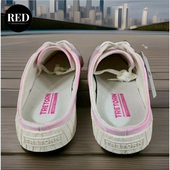 Tretorn Lace up Sneaker Mules Easy Nylite Canvas Pink White Dye - Women's Size 9 - Picture 10 of 15